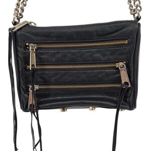 Rebecca Minkoff Black Leather Regan Crossbody Bag Chain 4 Zip Metal Stud Details